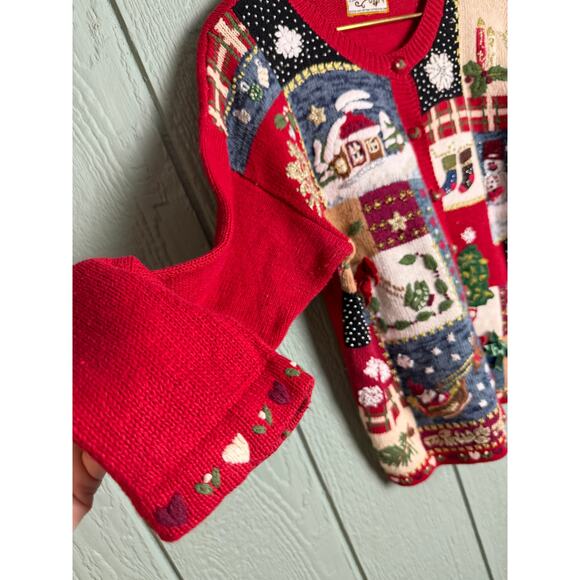 Vintage Heirloom Collectibles Christmas Patchwork Cardigan Sweater L/XL - Picture 2 of 7